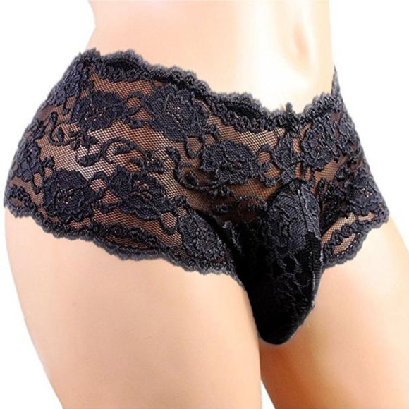 Men's Lace Booty Thong Underwear, XXL, Black - Picture 5 of 6